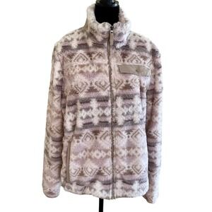 Gerry Womens Full Zip Fleece Jacket Mauve Geometric Southwestern High Pile Plush